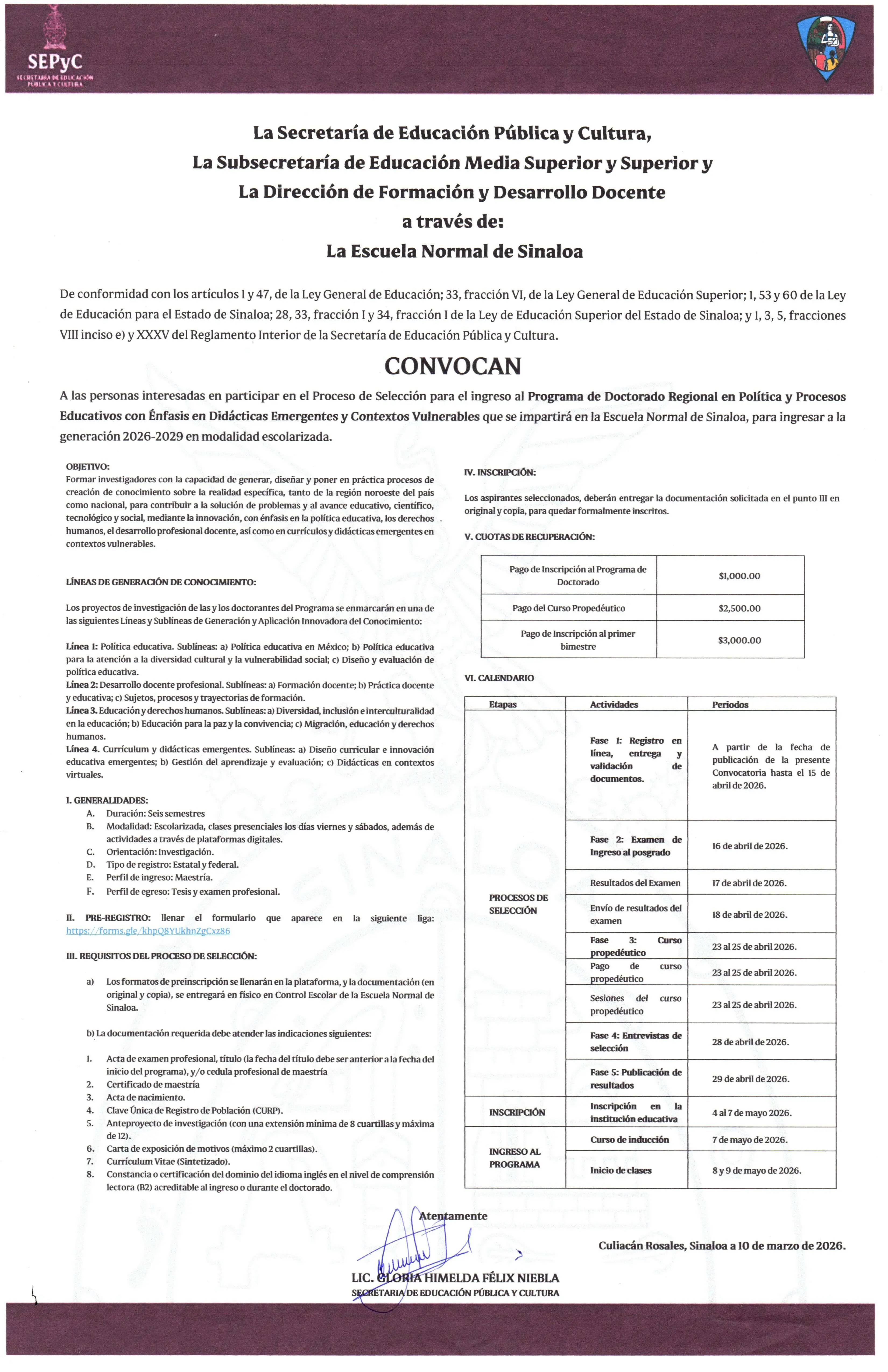 Convocatoria Doctorado