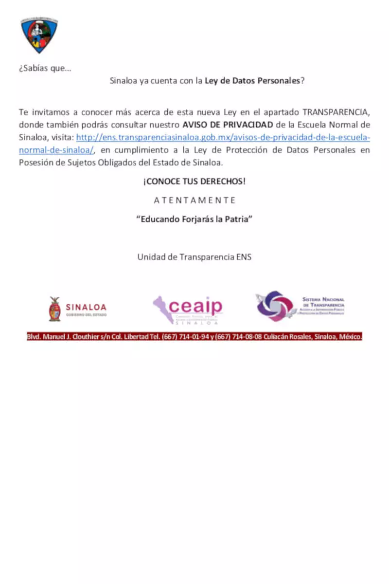 Difusión de Aviso de Privacidad ENS